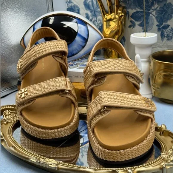 🆕 TORY BURCH 🧿 NWOB Kira Sport Sandal, Havana Sand Natural Raffia - Sz US 8.5 - Picture 5 of 15